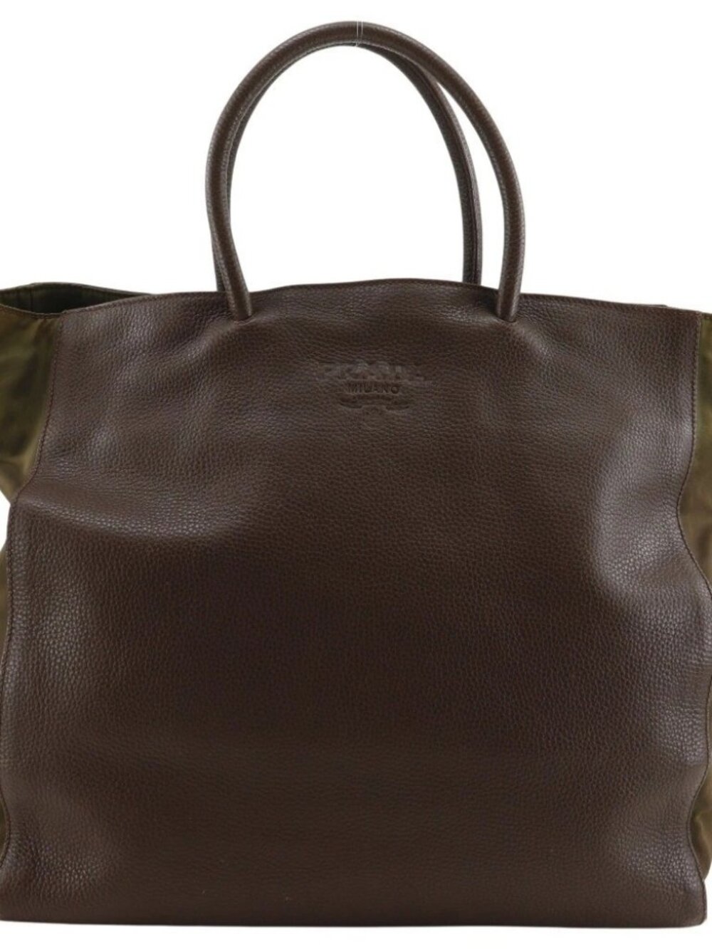 PRADA Logo embossing Handbag Tote Bag Brown Calfskin/Nylon unisex - Picture 1 of 12